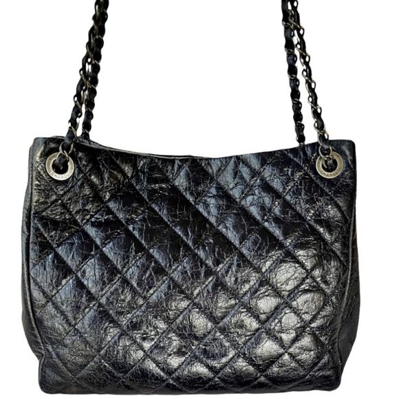 Chanel Accordion Large Quilted Crackled Handbag Blue - Picture 15 of 16
